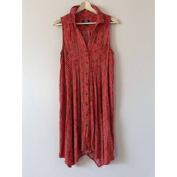 Anthropologie Maeve Daisy Red Button Down Sleeveless Midi Shirtdress Boho Artsy - Picture 1 of 10